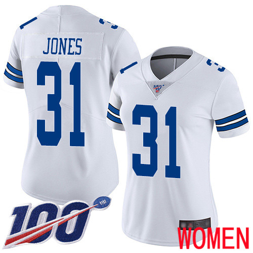 Women Dallas Cowboys Limited White Byron Jones Road #31 100th Season Vapor Untouchable NFL Jersey->women nfl jersey->Women Jersey
